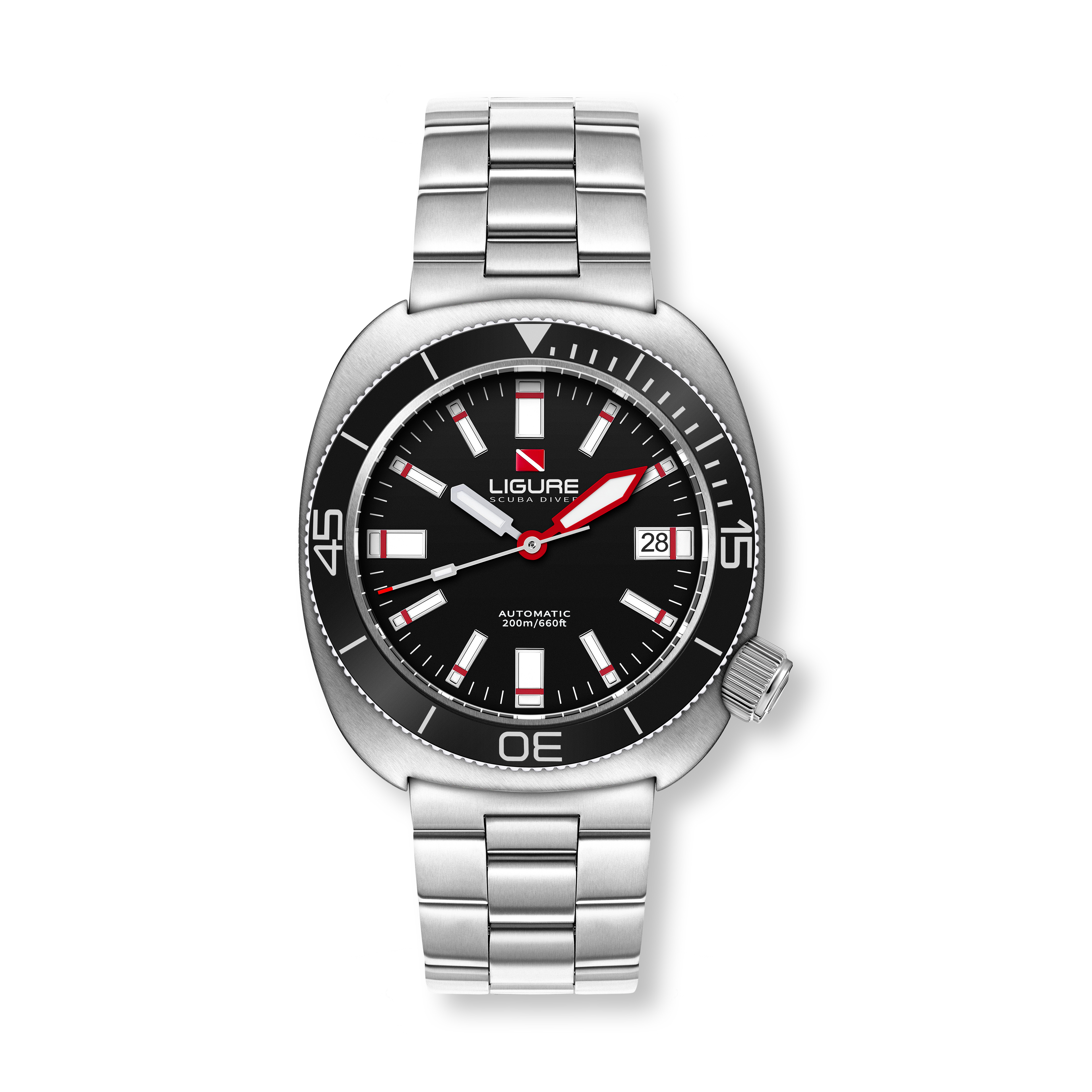 Ligure Il Primo LWT210012 Swiss automatic dive watch with Nero Profondo dial and stainless steel bracelet