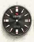 Ligure Il Primo LWT210012 Nero Profondo dial design with red Riviera-inspired accents