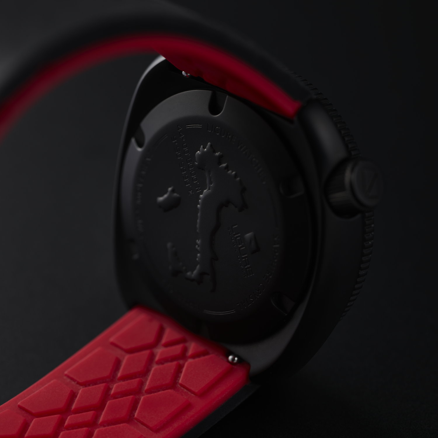 Close-up of a black and red Ligure LWT21004N Nero di Seppia  with Italy embossed in the backside