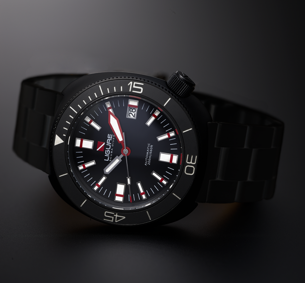 Ligure LWT21006N Nero di Seppia Black wristwatch with a detailed face on a white background