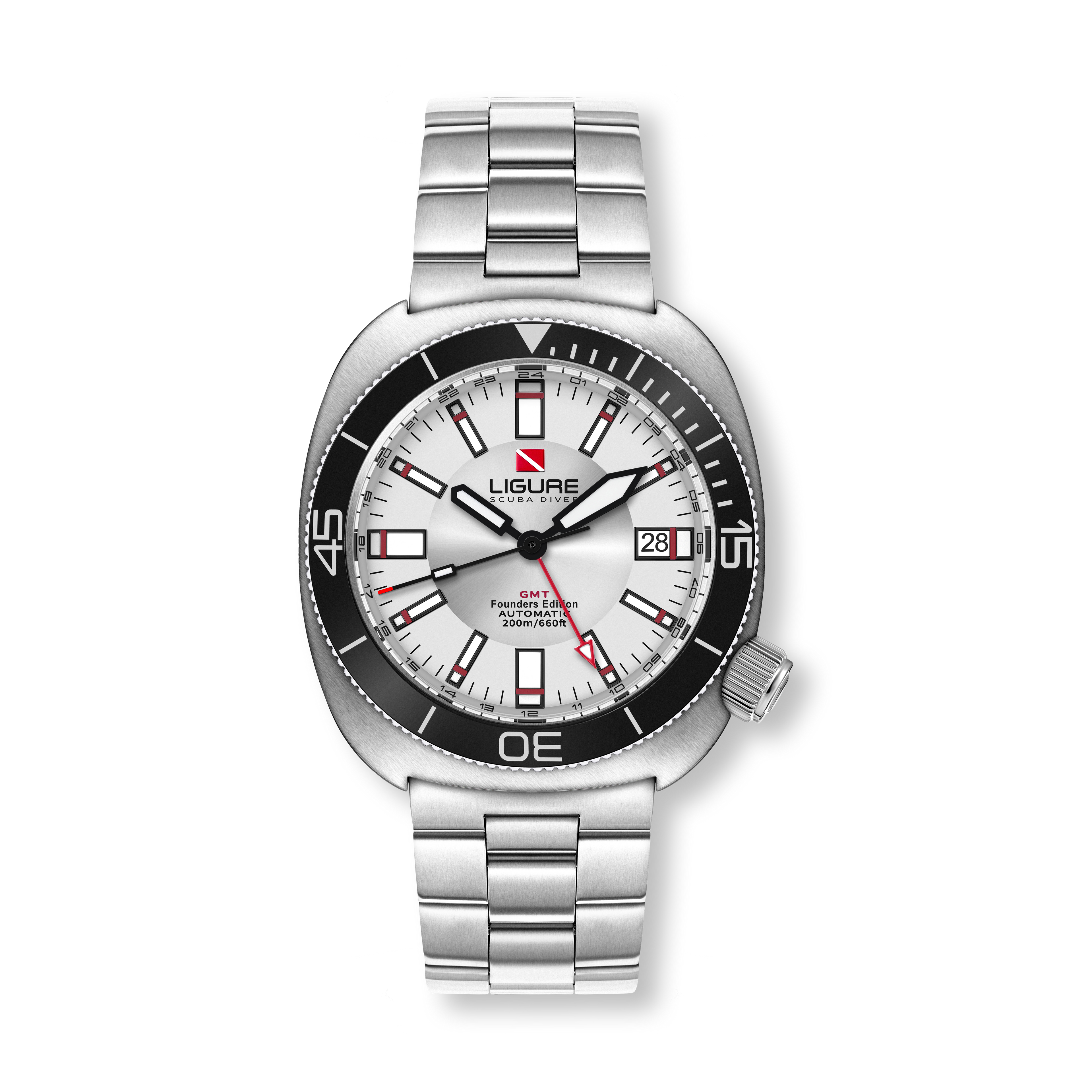 LWT21008_Founders_Edition_GMT wristwatch with a white face on a white background